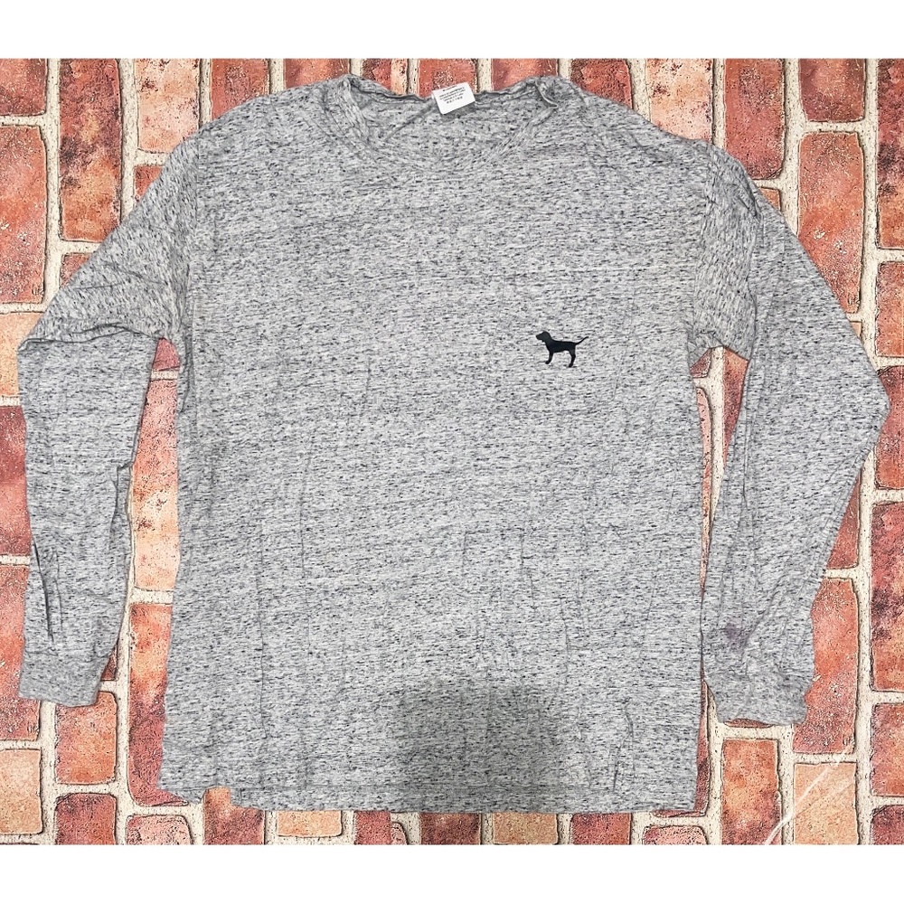 Pre-Owned Victoria Secret Pink Campus Tee Long Sleeve Gray 86 Plaid Size M